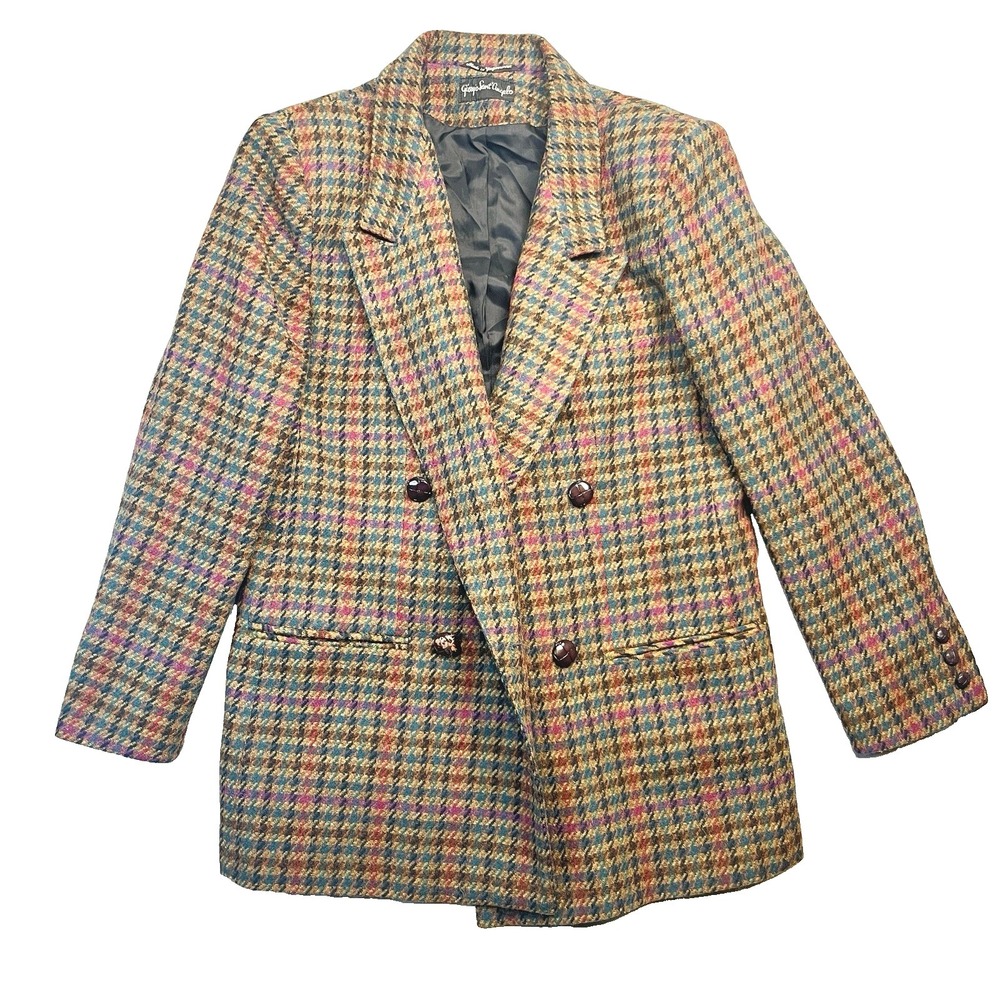 VTG Giorgio Sant Angelo Women's Blazer Size 14 Multicolor Houndstooth‎ 100% Wool